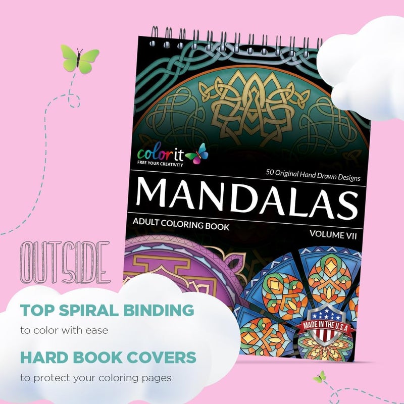 ColorIt Mandalas Volume VII Spiral Bound Adult Coloring Book with 50 Mandala Patterns for Relaxation and Stress Relief - Includes Perforated Pages, Thick Paper, Hardback Covers, and Blotter Page - Image 4